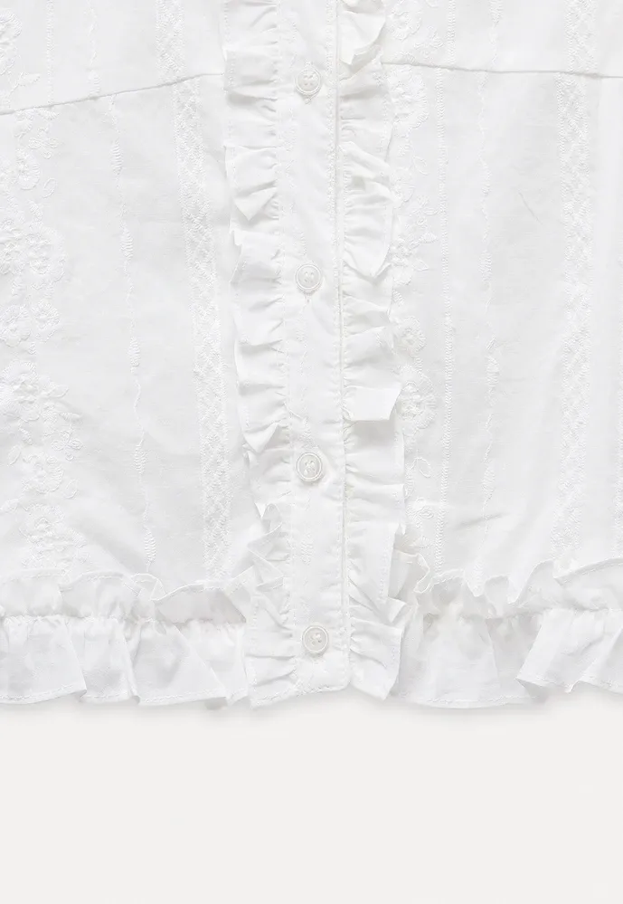 Women’s Puff Sleeve Ruffle Button Blouse