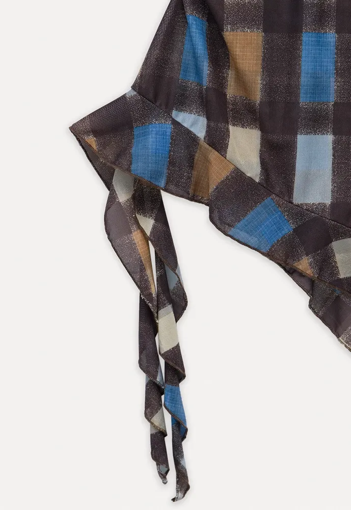 Women’s Plaid Frog-Button Handkerchief-Hem Halter Top