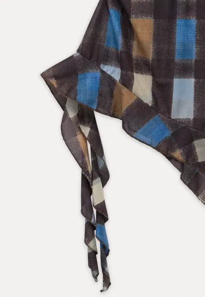 Women’s Plaid Frog-Button Handkerchief-Hem Halter Top