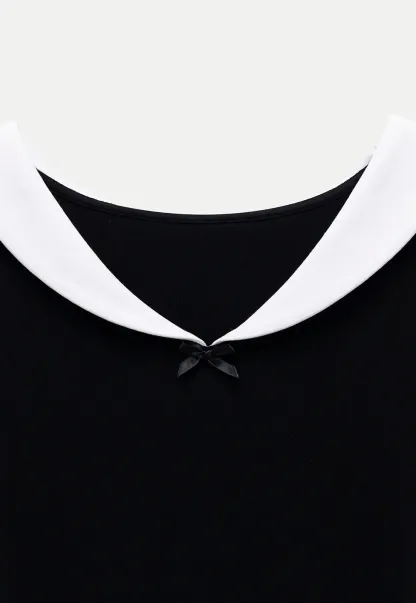 Contrast Collar Puff Sleeve Mini Dress