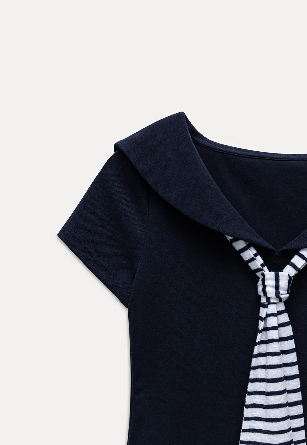 Sailor Collar Striped-Tie Tee