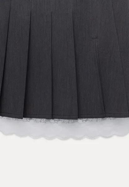 Pleated Mini Skirt with Lace Trim