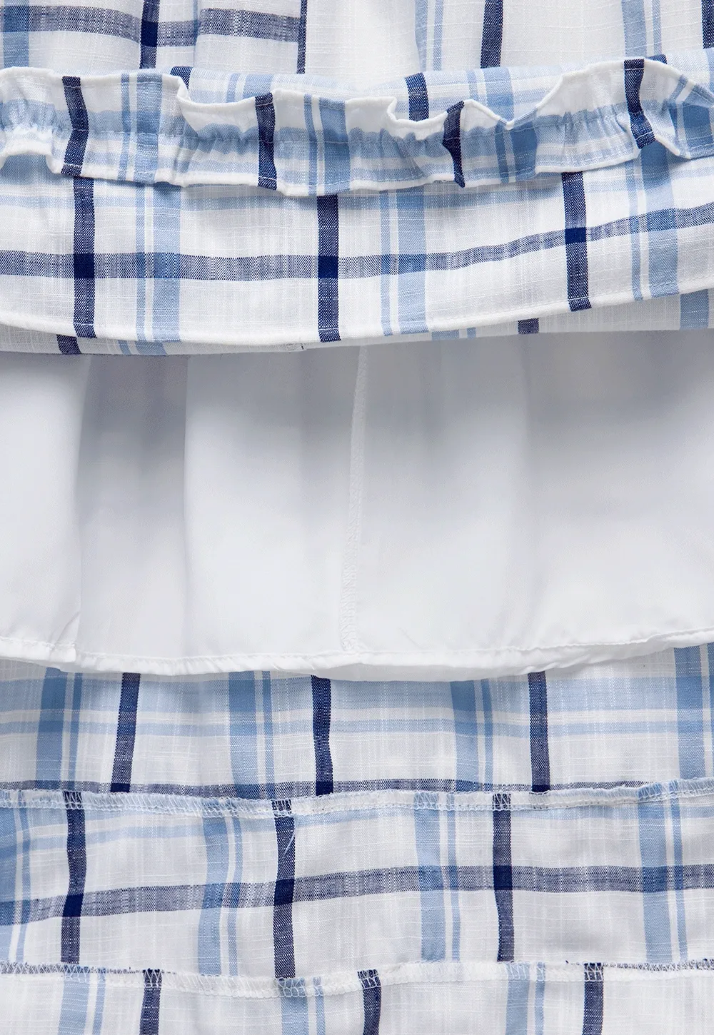 Blue-Check Ruffled Hem Midi Skirt