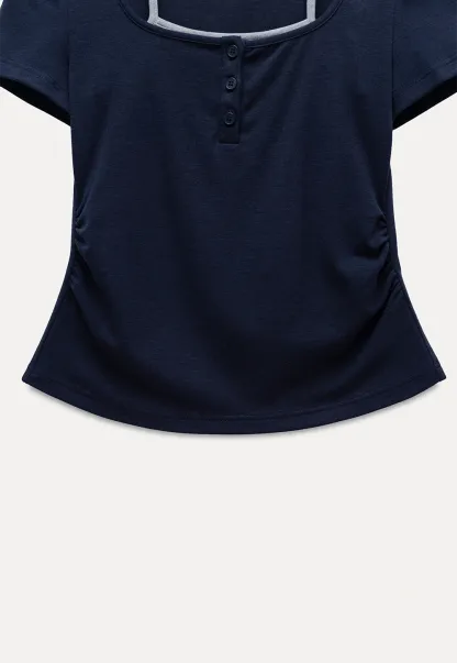 Women's Square-Neck Strappy Henley Tee