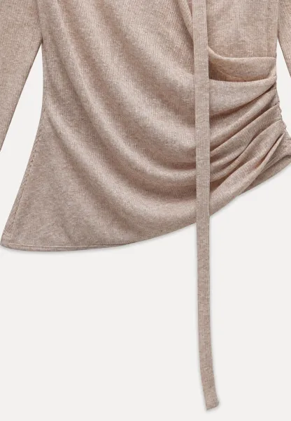 Asymmetrical rap-front draped knit top