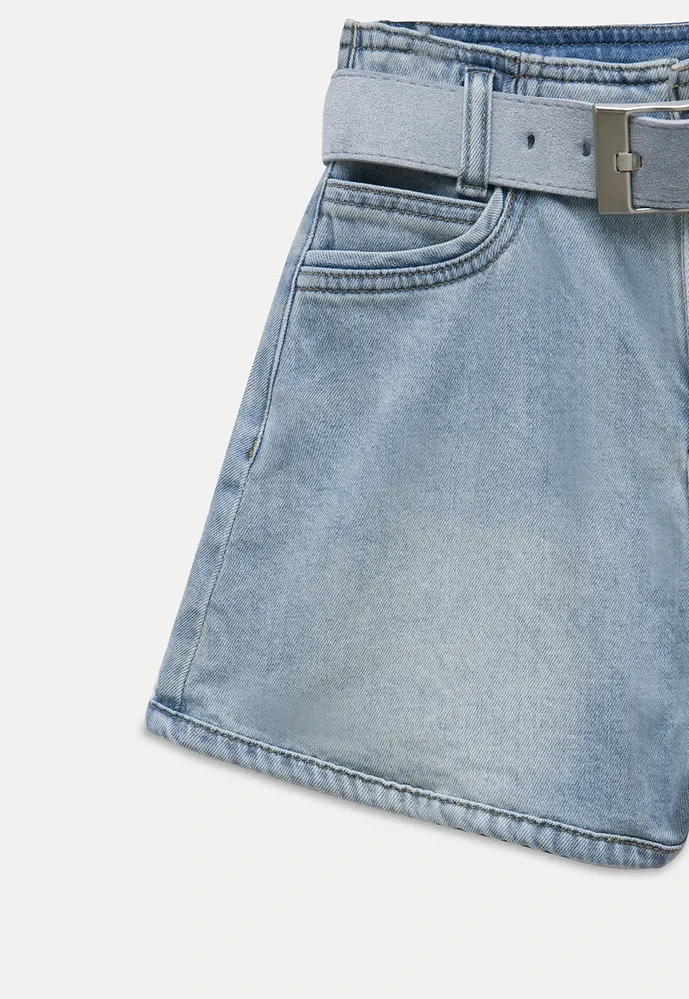 Belted High-Waist Denim Shorts