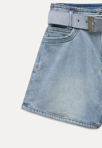 Belted High-Waist Denim Shorts