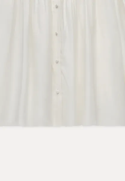 Women Lace Yoke Bishop Sleeve Button Down Blouse