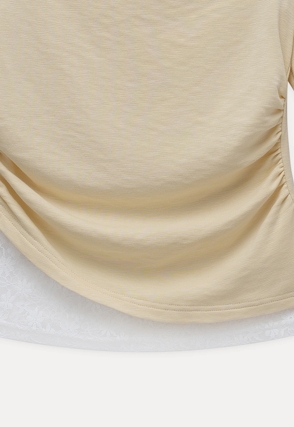 Women One Shoulder Tie Ruched Long Sleeve Off Shoulder Tee