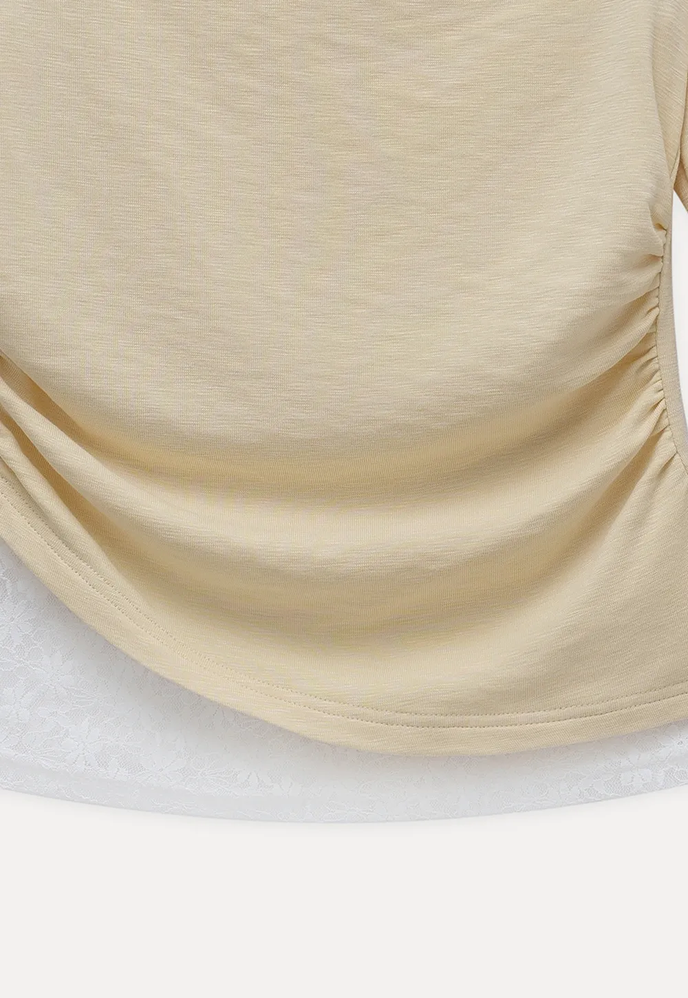 Women One Shoulder Tie Ruched Long Sleeve Off Shoulder Tee