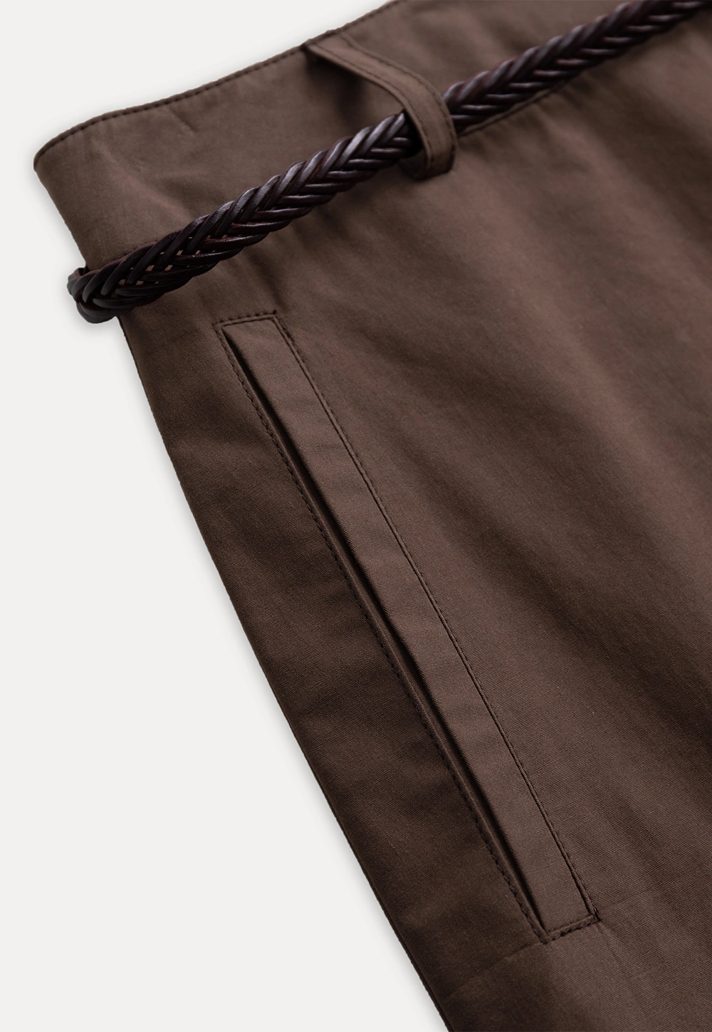 Women High Waist Belted Cuffed Chino Shorts with Pocke