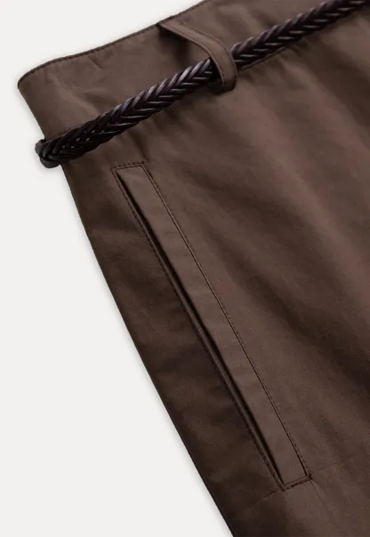 Women High Waist Belted Cuffed Chino Shorts with Pocke