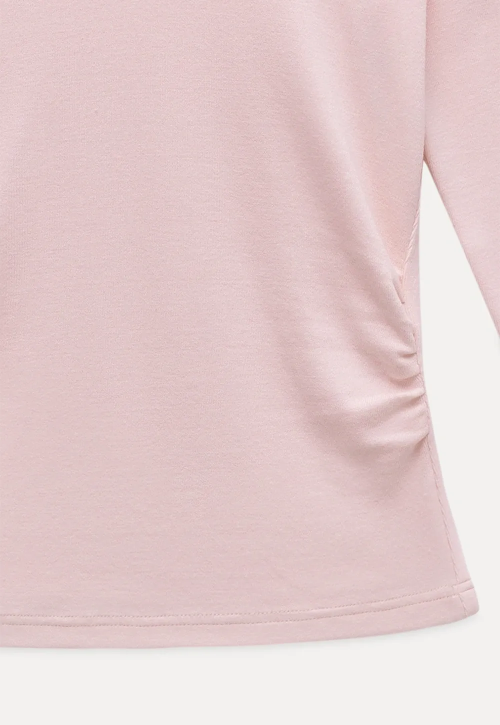 Women Long Sleeve Side Ruched Scoop Neck Crop Top