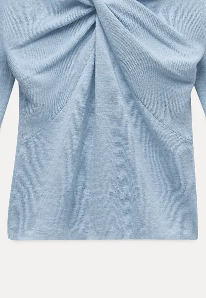 Women V Neck Twist Front Long Sleeve Knit Top