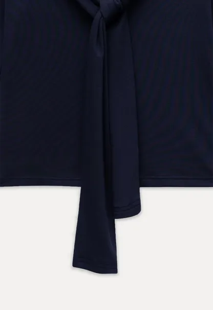 Off-shoulder Tie-detail Long Sleeve Knit Top