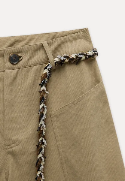 Wide-Leg Trousers with Braided Drawstring Detail