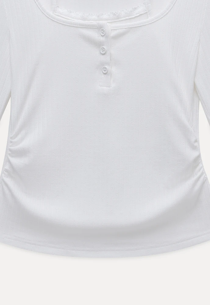 Long Sleeve Square Neck Halter Crop Top