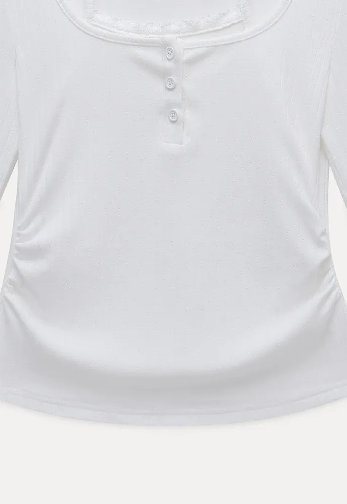 Long Sleeve Square Neck Halter Crop Top