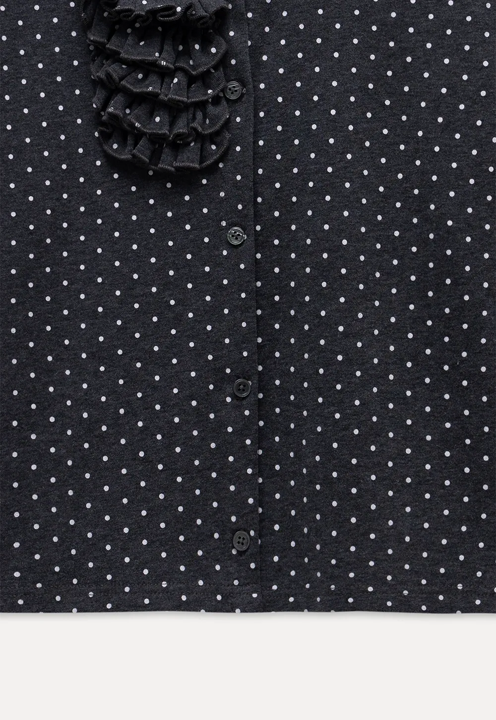 Polka Dot Ruffle Button-Up Cardigan