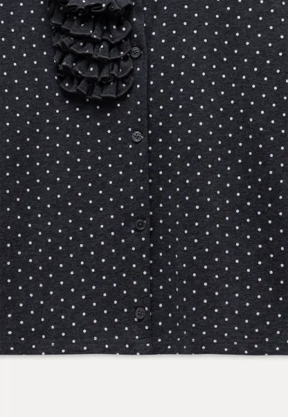 Polka Dot Ruffle Button-Up Cardigan