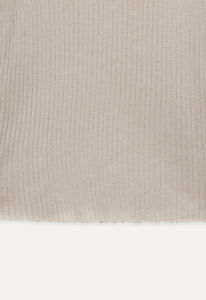 Ribbed Open-Collar Knit Top