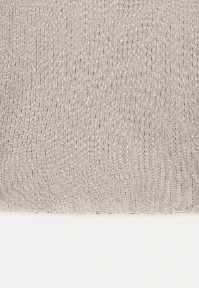 Ribbed Open-Collar Knit Top