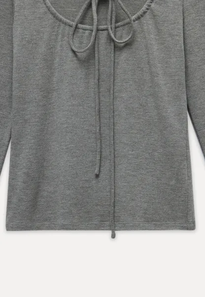 Women's Tie-Front Cutout Long-Sleeve Top