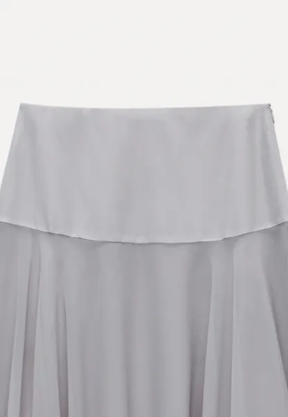 Tie Neck Long Sleeve Top and Asymmetrical Chiffon Skirt Set