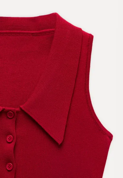 Collared Sleeveless Knit Top