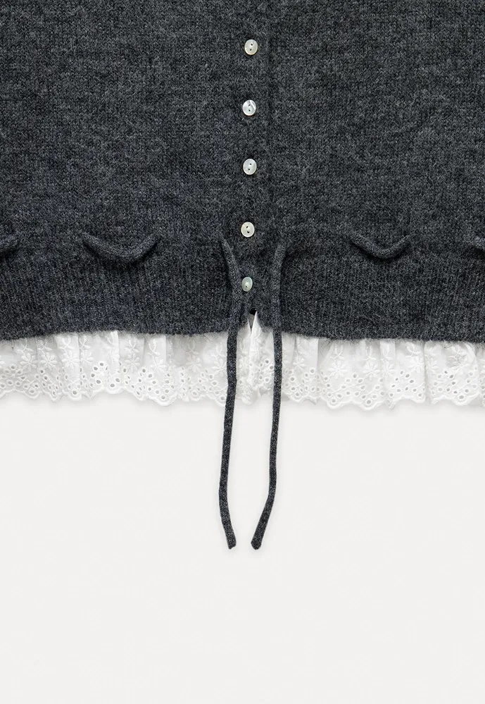 Lace-Trim Cardigan Sweater