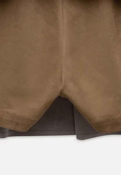 Womens Khaki Drawstring High Waist Pleated Mini Skirt