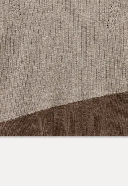 Womens Colorblock Ribbed Knit Long Sleeve Top