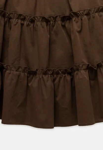 Casual Flared Midi Skirt with Layered Ruffle Detail