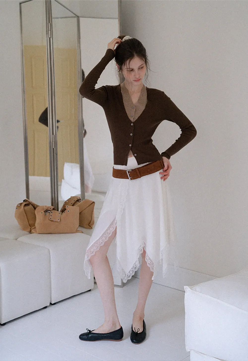 Layered Halter Neck Long Sleeve Knit Top