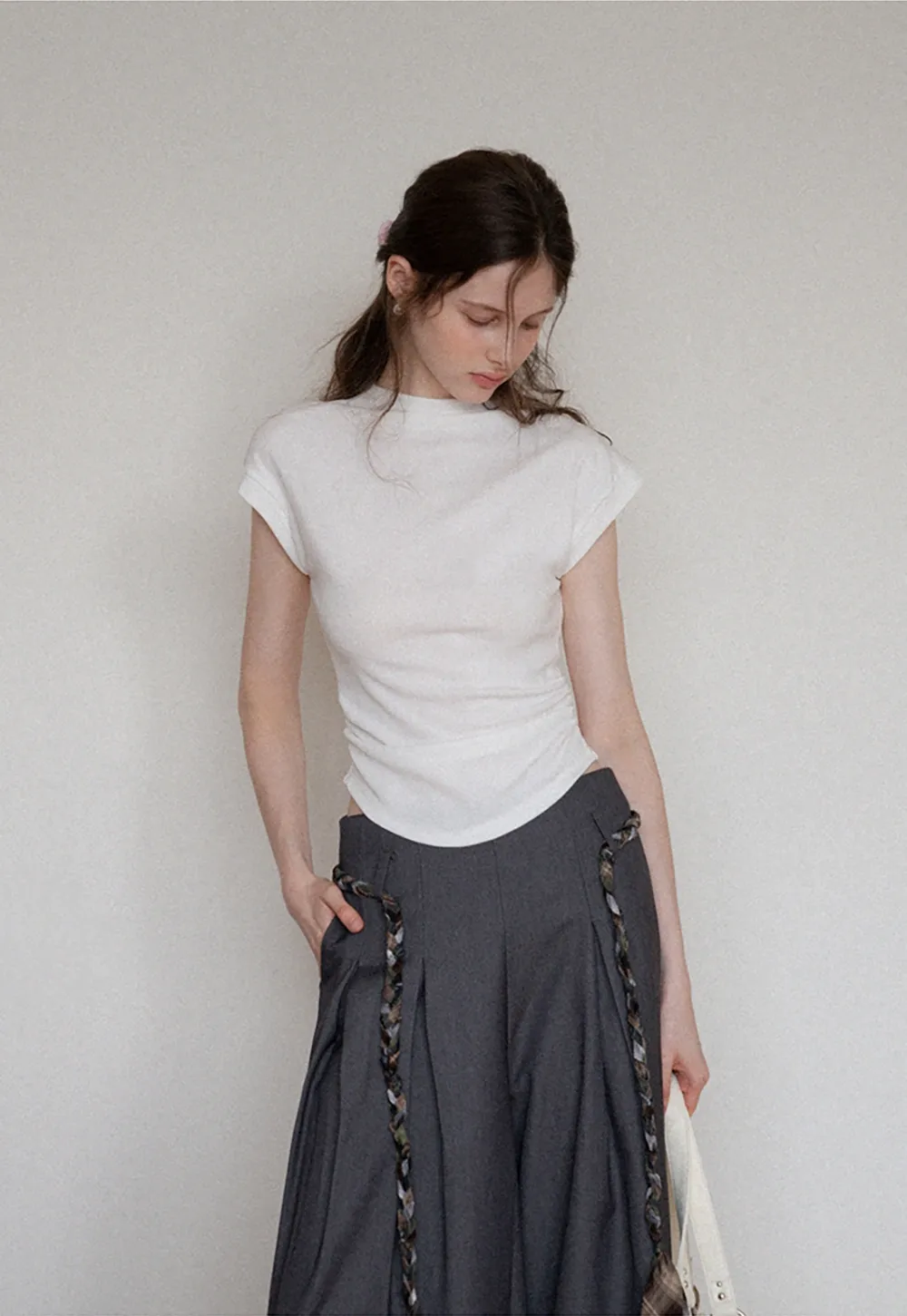 Women's Wide Leg Pleated Pants with Braided Ties