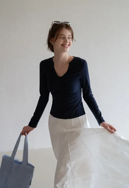 Women's High Waist Pleated Maxi Skirt