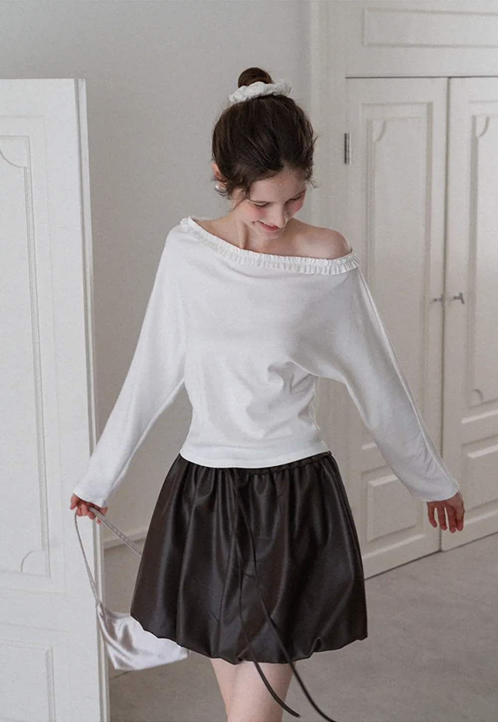 Women's Faux Leather Bubble Mini Skirt