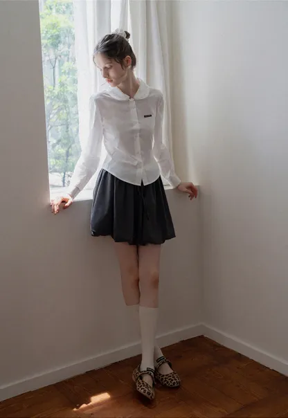 Women's Peter Pan Collar Long Sleeve Blouse