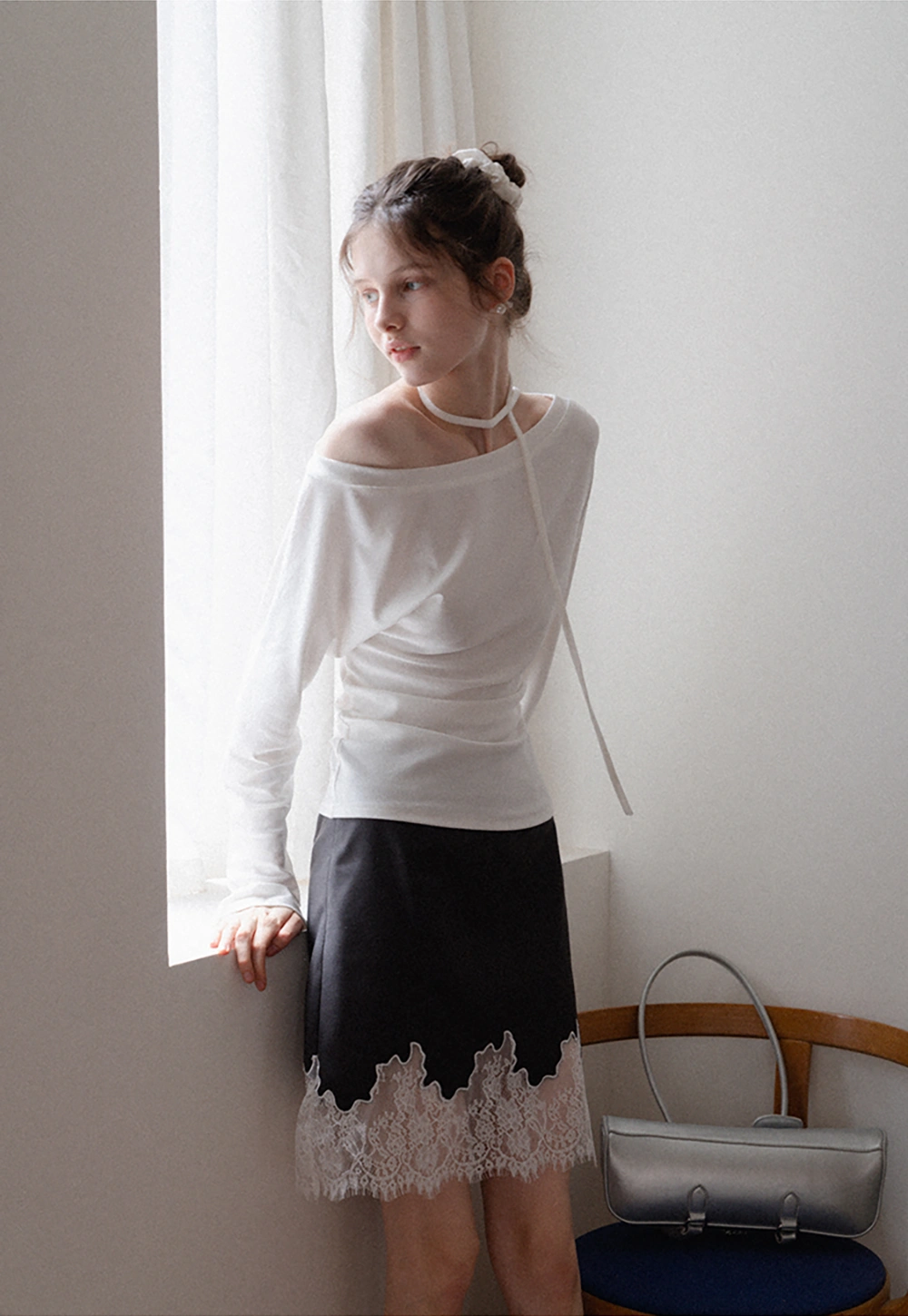 Scalloped Lace-Trim Mini Skirt