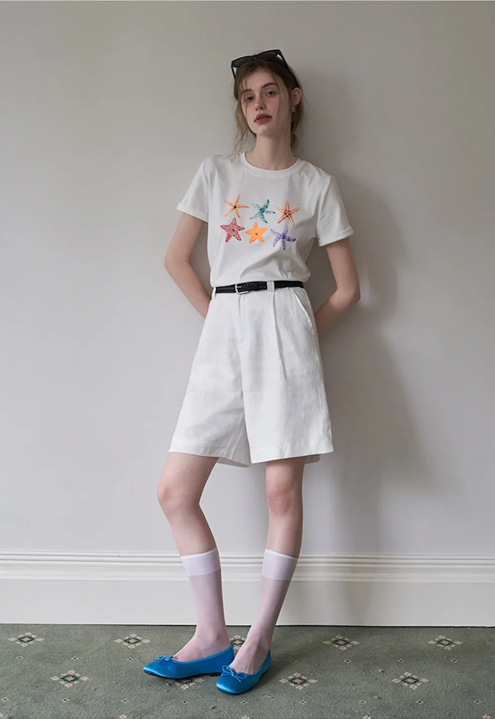 Women's Elastic Back Casual Loose Fit Shorts with Belt