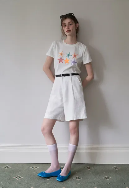 Women's Elastic Back Casual Loose Fit Shorts with Belt