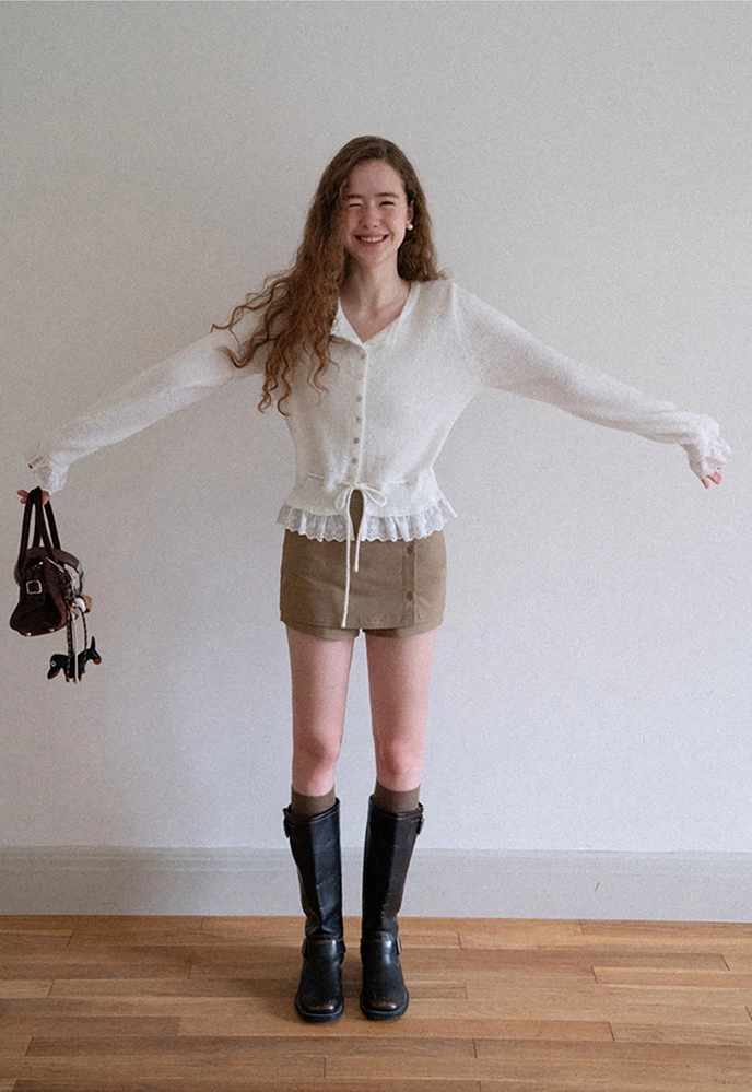 Lace-Trim Cardigan Sweater