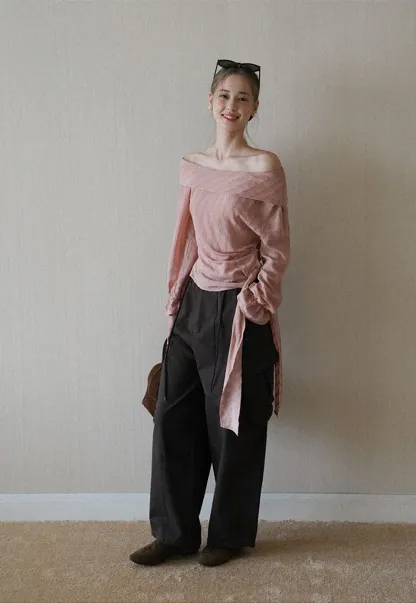 Womens Off Shoulder Tie Side Blouse