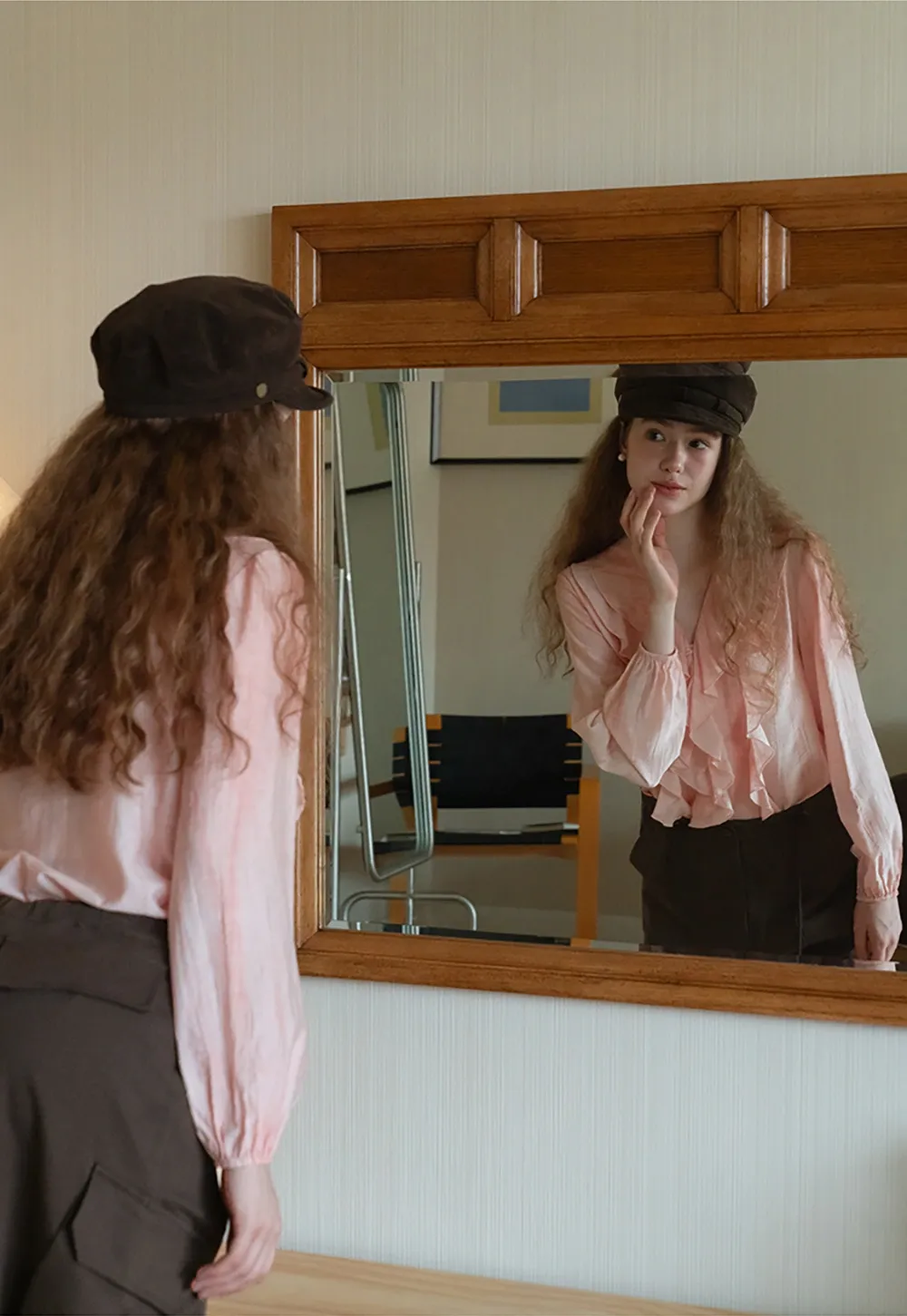 Womens Ruffle Chiffon Long Sleeve Blouse