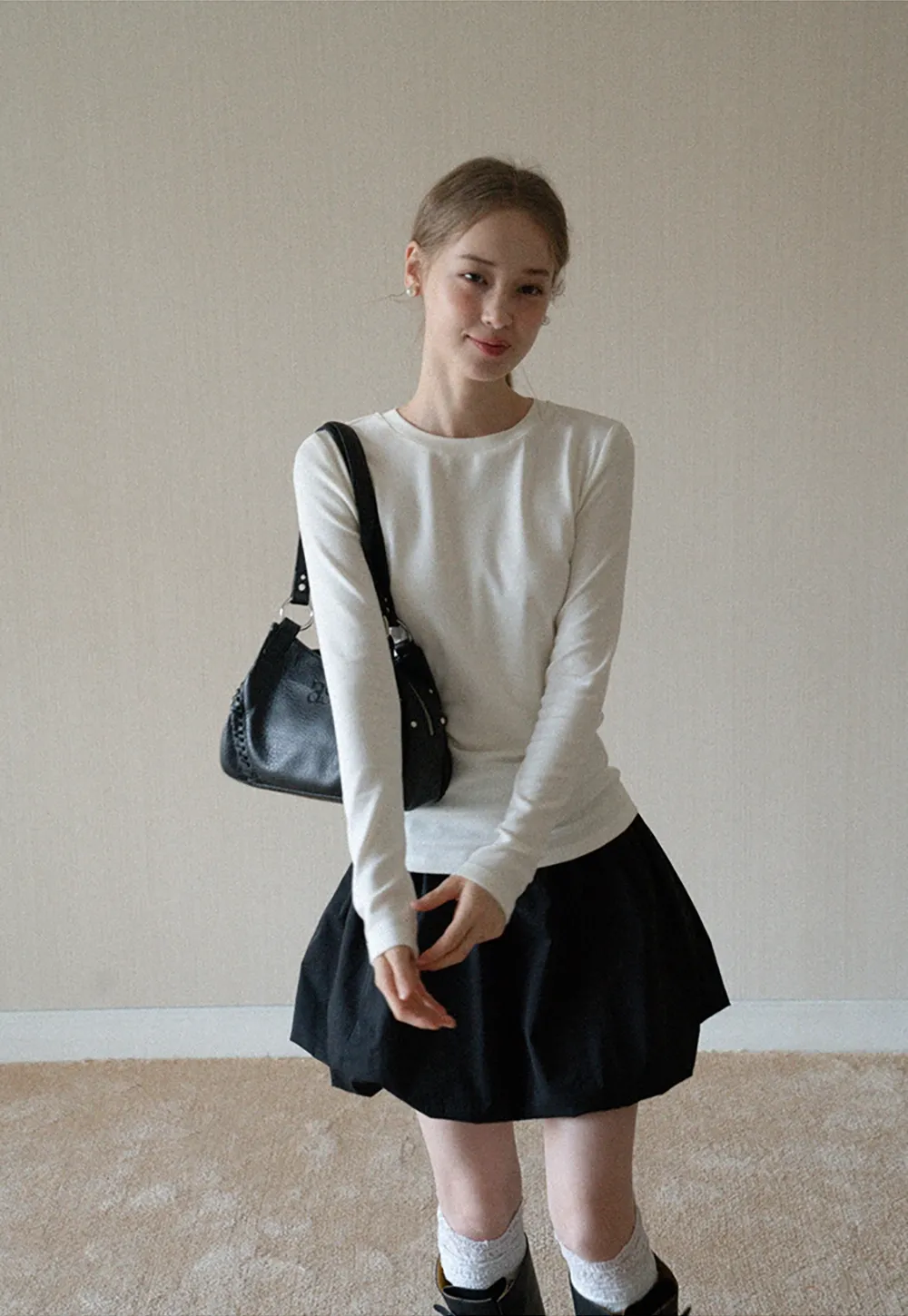 High Waist Black A Line Mini Skirt