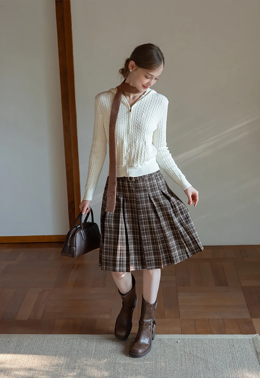 Womens Cable Knit Zip Up Hoodie Cardigan