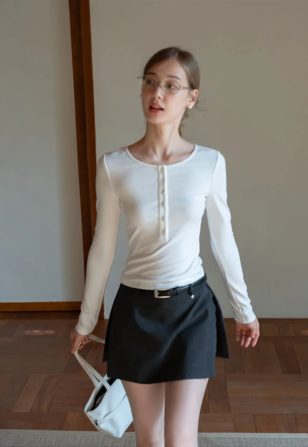 Womens Button Front Long Sleeve Henley Top