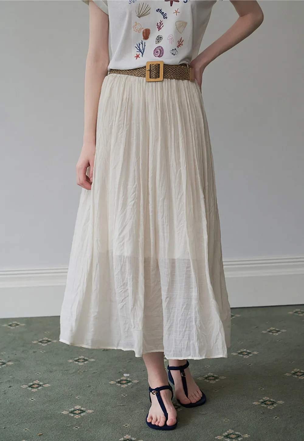 Pleated Midi Skirt with Belt