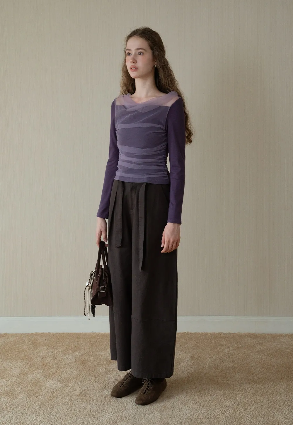 Womens High-Waist Wide-Leg Pants with Belt Detail