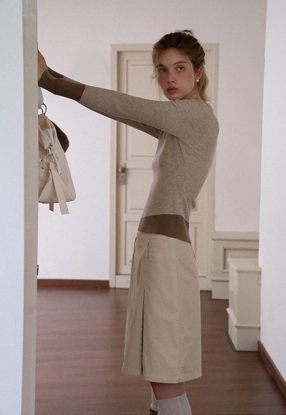 Womens Colorblock Ribbed Knit Long Sleeve Top